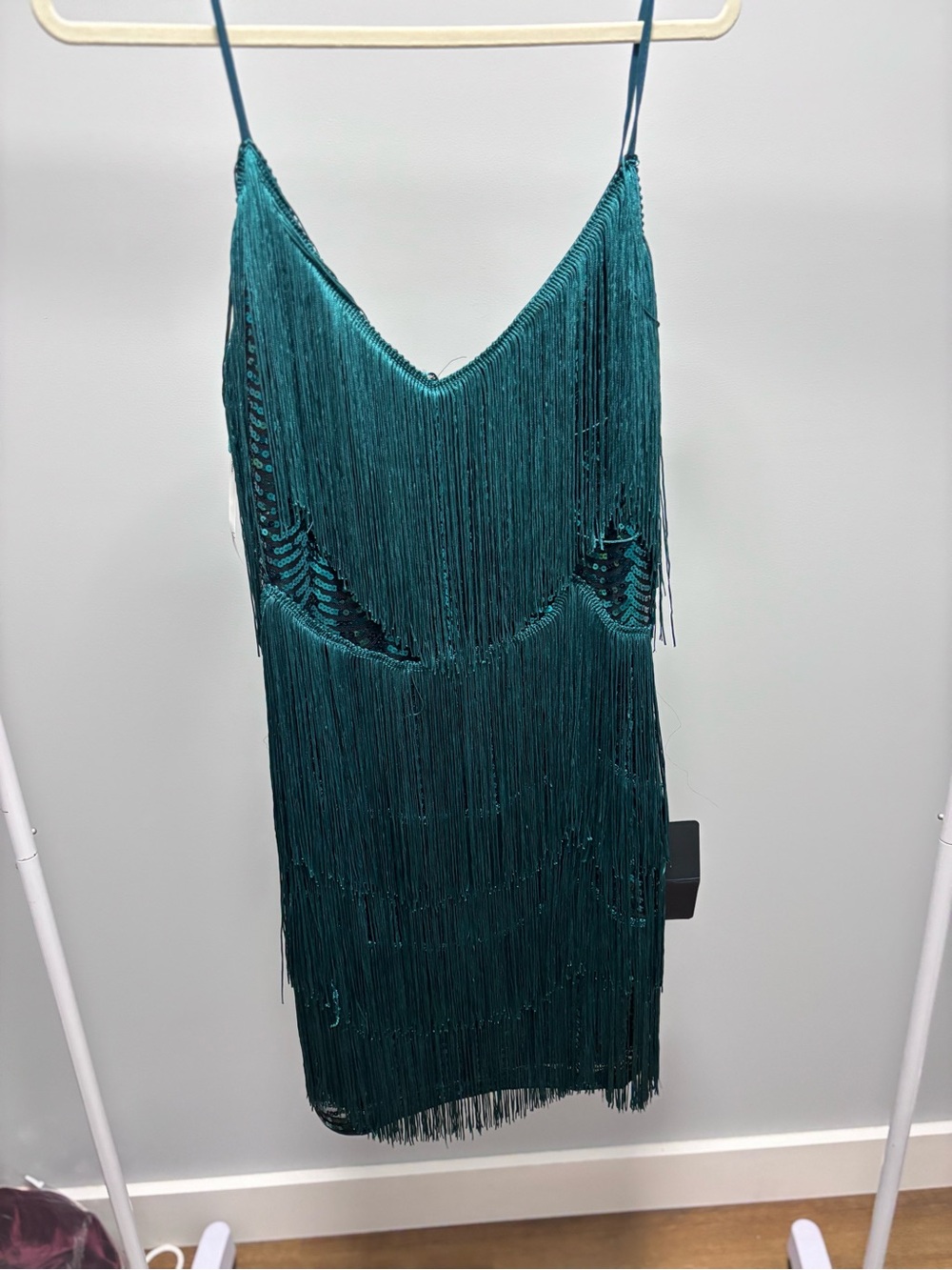Lulu's Teal Fringe Slip Dress